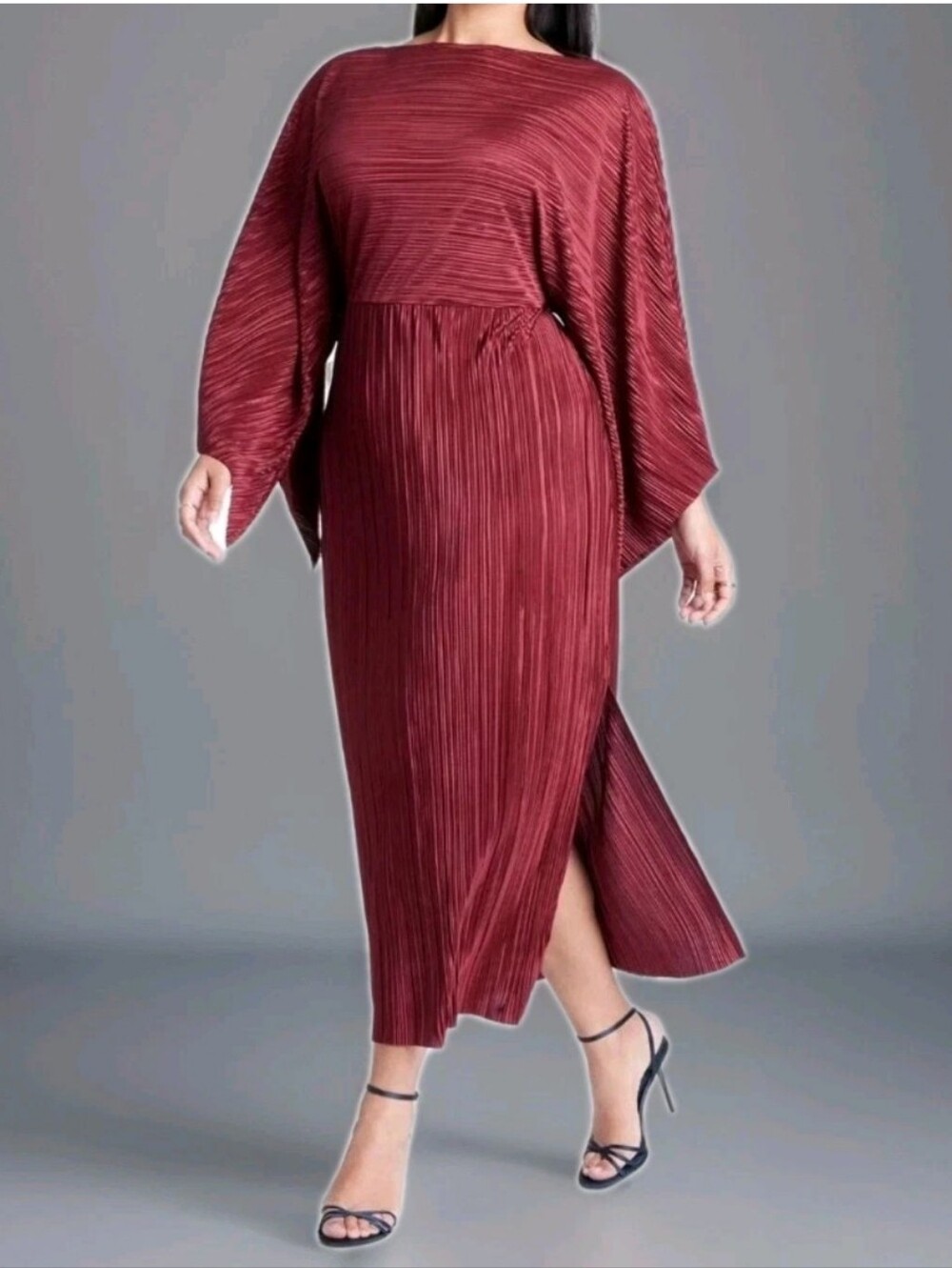 Eloquii Woman 20W Drapey Maxi Dress Formal Cape Effect Red Burgundy Bordeaux Nwt